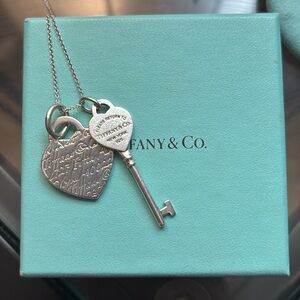 Tiffany Co Silver Return to Tiffany Heart Key Necklace Pendant & Notes Heart Tag